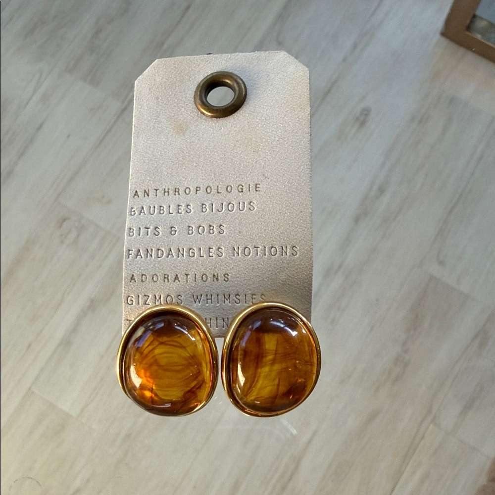 Anthropologie Golden Amber Stud Earrings